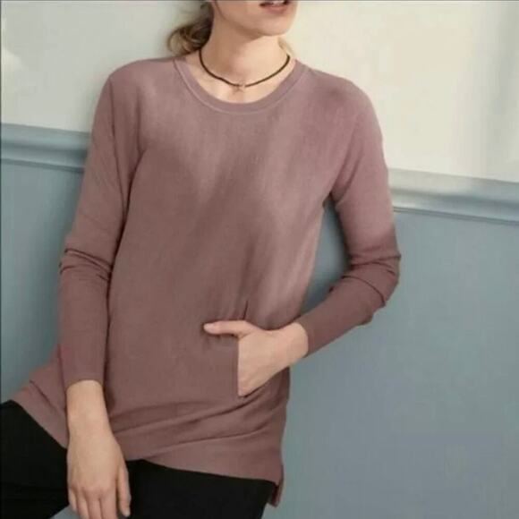 𝅺Garnet Hill Mauve Pocket Sweater Tunic Length Long Sleeved Lightweight Top - Picture 1 of 10